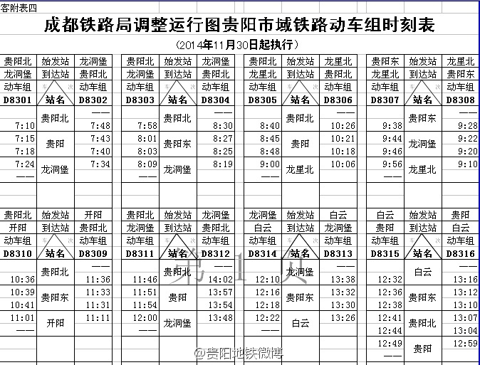 貴陽(yáng)市域鐵路列車時(shí)刻表